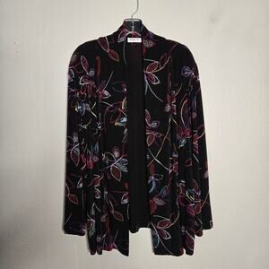 Vikki Vi Slinky Kimono Jacket Open Front Cardigan Black Multicolor 1X Floral
